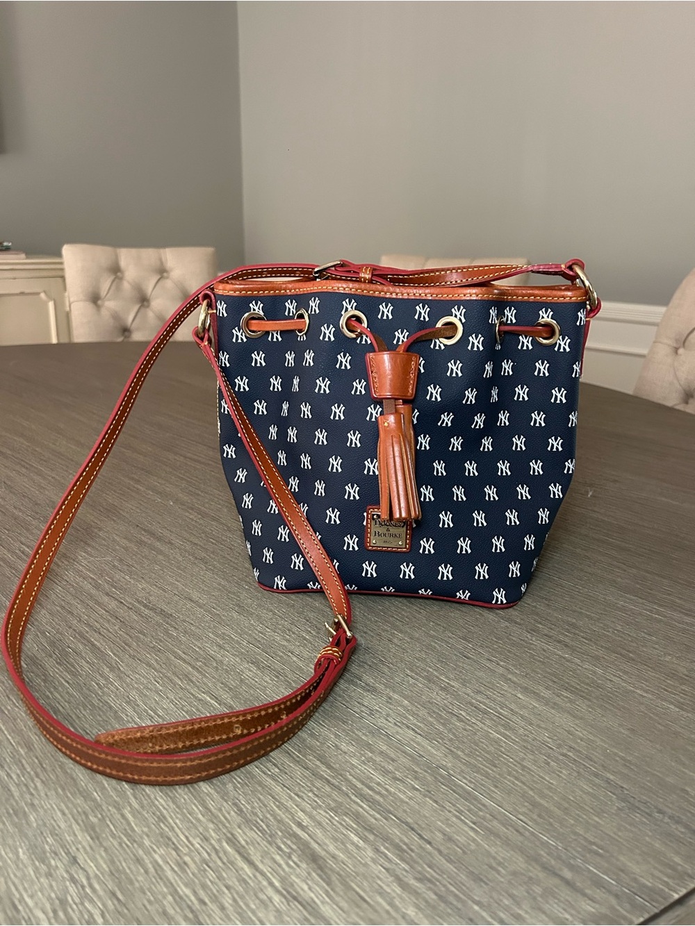 Dooney & Bourke NY Yankees Monogram Gretta Drawstring Bucket Bag w/ Crossbody